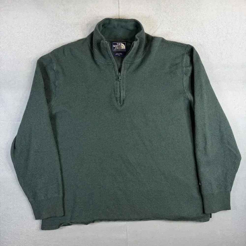 Vintage North Face 1/4 Sweater Mens L-XL Boxy Green Wool Blend Zip Pullover 90s
